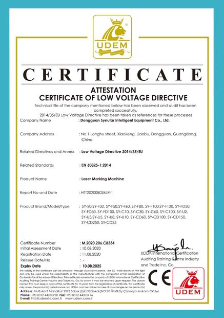 Çin Dongguan Synutar Intelligent Equipment Co., Ltd. Sertifikalar