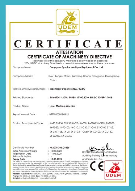 Çin Dongguan Synutar Intelligent Equipment Co., Ltd. Sertifikalar