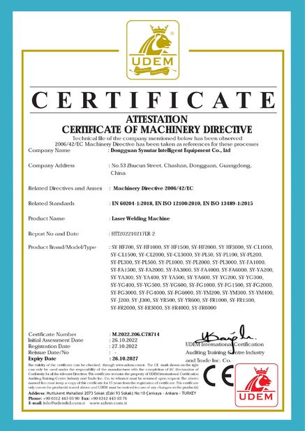 Çin Dongguan Synutar Intelligent Equipment Co., Ltd. Sertifikalar